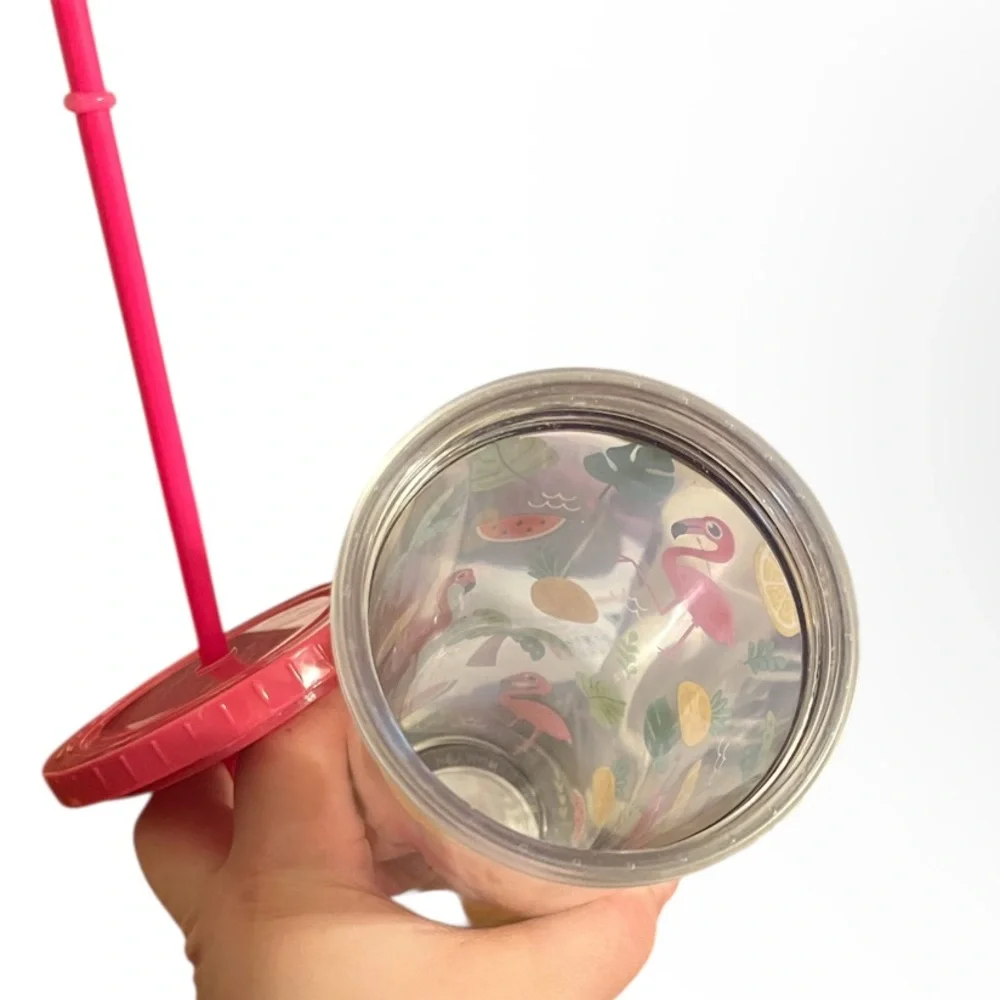 Tropical Print Tumbler with Straw - Picture 2 of 2